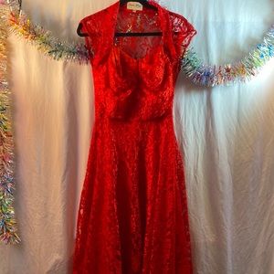 Vintage inspired Bettie Page Red Rockabilly Lace Dress